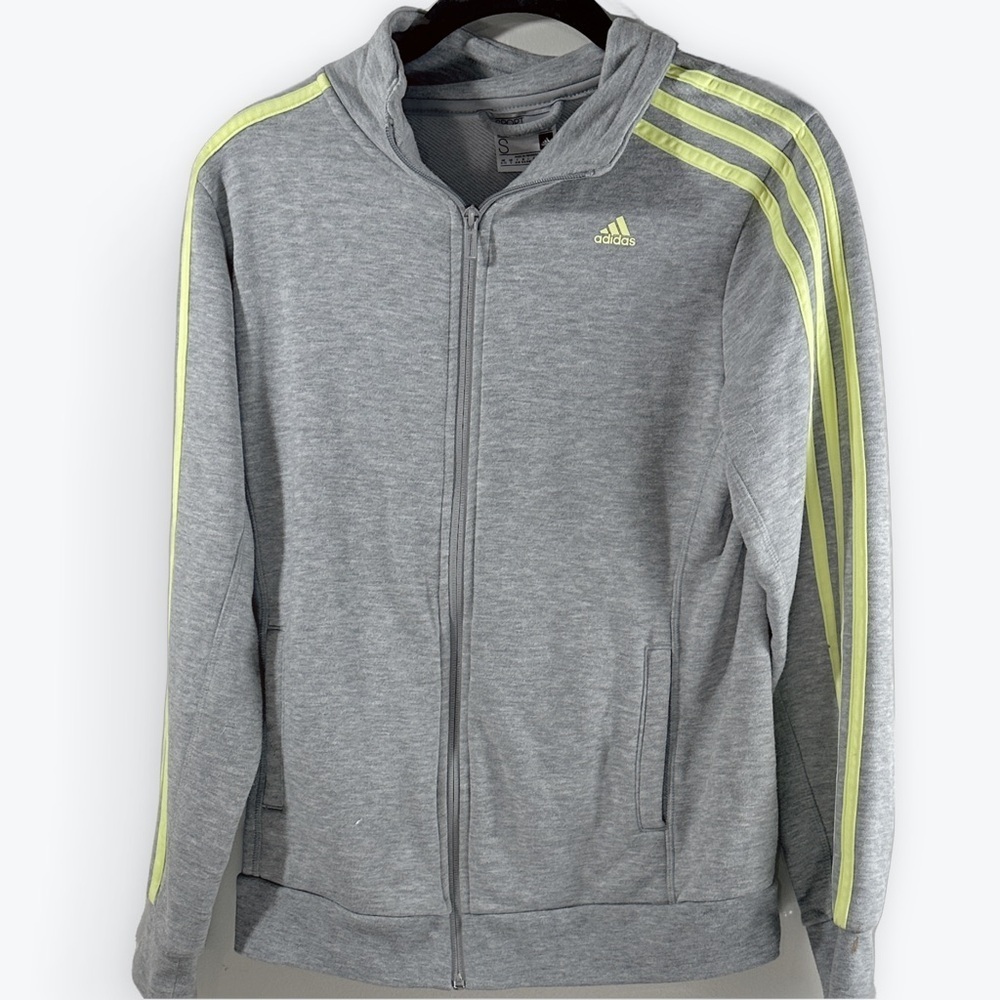 Adidas‎ grey neon green striped athletic full zip jacket Size Small sweatshirt
